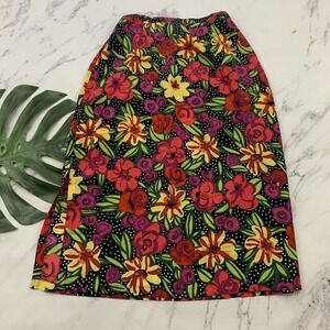 ICI Womens Vintage Maxi Skirt Size 16 Black Purple Floral Side Slits 90s Bright